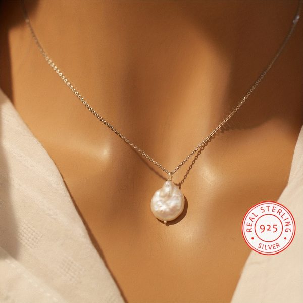 925 Sterling Silver Baroque Freshwater Pearl Pendant Necklace, Vintage & Minimalist Style Jewelry Ideal For Everyday Wear And Mother's Day Gifts For Women - Image 3