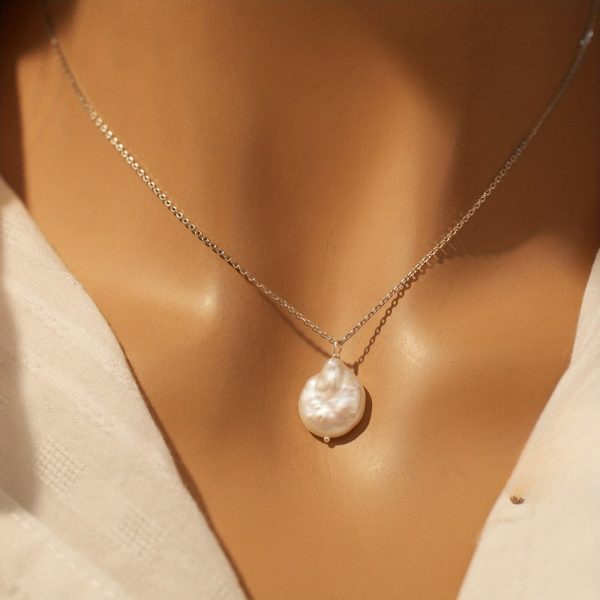 925 Sterling Silver Baroque Freshwater Pearl Pendant Necklace, Vintage & Minimalist Style Jewelry Ideal For Everyday Wear And Mother's Day Gifts For Women - Image 2