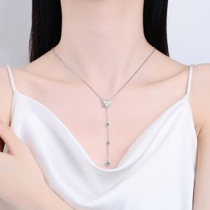 Moissanite Freshwater Pearl Necklace - 0.67 Carat, 925 Sterling Silver, Clavicle Chain, Fashion Trend, Versatile, New Style, Gorgeous, Light Luxury, Perfect for Engagement, Wedding, Banquet, Party, Gift for Girlfriend, Mom, Grandma, Grandma's Birthday Anniversary
