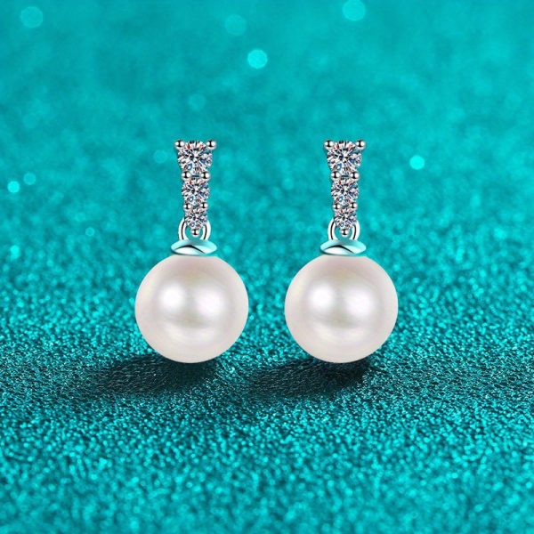 S925 sterling silver 0.23 carat*2 moissanite freshwater pearl earrings, fashionable and trendy earrings, light luxury niche high-end design earrings, elegant, gentle, mature style, casual classic style, simple gift for boyfriend, girlfriend, mom, gra - Image 4