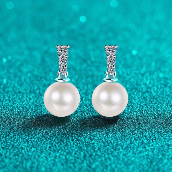 S925 sterling silver 0.23 carat*2 moissanite freshwater pearl earrings, fashionable and trendy earrings, light luxury niche high-end design earrings, elegant, gentle, mature style, casual classic style, simple gift for boyfriend, girlfriend, mom, gra - Image 6