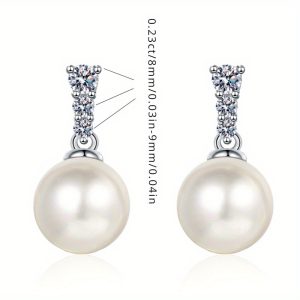 S925 sterling silver 0.23 carat*2 moissanite freshwater pearl earrings, fashionable and trendy earrings, light luxury niche high-end design earrings, elegant, gentle, mature style, casual classic style, simple gift for boyfriend, girlfriend, mom, gra