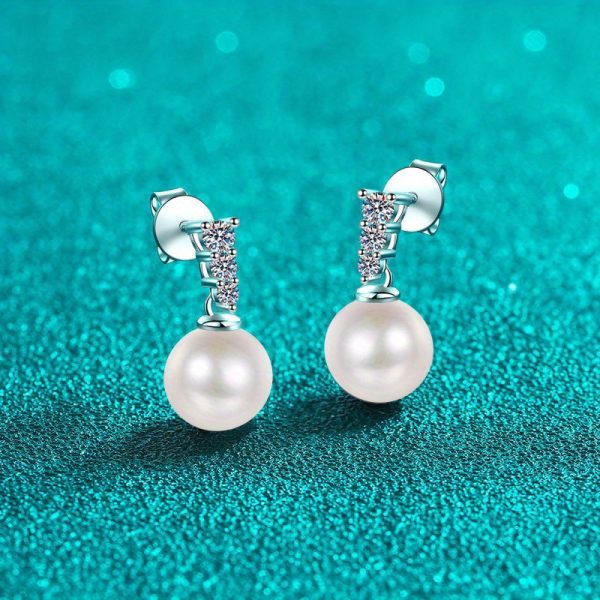 S925 sterling silver 0.23 carat*2 moissanite freshwater pearl earrings, fashionable and trendy earrings, light luxury niche high-end design earrings, elegant, gentle, mature style, casual classic style, simple gift for boyfriend, girlfriend, mom, gra - Image 3