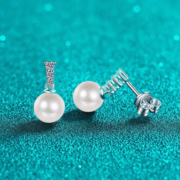 S925 sterling silver 0.23 carat*2 moissanite freshwater pearl earrings, fashionable and trendy earrings, light luxury niche high-end design earrings, elegant, gentle, mature style, casual classic style, simple gift for boyfriend, girlfriend, mom, gra - Image 5