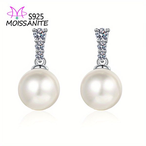S925 sterling silver 0.23 carat*2 moissanite freshwater pearl earrings, fashionable and trendy earrings, light luxury niche high-end design earrings, elegant, gentle, mature style, casual classic style, simple gift for boyfriend, girlfriend, mom, gra - Image 2