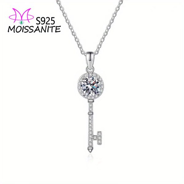 925 sterling silver 1ct moissanite key necklace pendant necklace for men and women, couple model, best friend model, fashion trend design, high-end temperament, light luxury, niche creative, exquisite personality, lively, fresh, sweet, elegant, gentl - Image 2