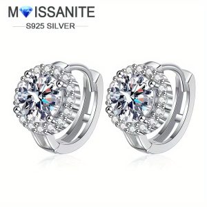 925 Sterling Silver Moissanite Sunflower Huggie Earrings, Romantic Gifts For Women, Daily Wear Party Date Banquet Holiday, Includes Gift Box, Bohemian & Minimalist Style Ear Jewelry