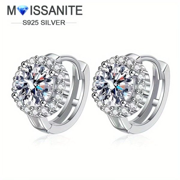 925 Sterling Silver Moissanite Sunflower Huggie Earrings, Romantic Gifts For Women, Daily Wear Party Date Banquet Holiday, Includes Gift Box, Bohemian & Minimalist Style Ear Jewelry