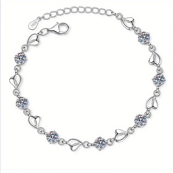1pc Exquisite 925 Sterling Silver 3.5 Carat Moissanite Heart Shaped Romantic Bracelet - Elegant Jewelry for Women - Anniversary Gift Idea - Hypoallergenic and Nickel-Free - Durable and Long-Lasting - Image 3