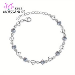 1pc Exquisite 925 Sterling Silver 3.5 Carat Moissanite Heart Shaped Romantic Bracelet - Elegant Jewelry for Women - Anniversary Gift Idea - Hypoallergenic and Nickel-Free - Durable and Long-Lasting