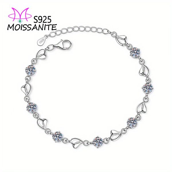 1pc Exquisite 925 Sterling Silver 3.5 Carat Moissanite Heart Shaped Romantic Bracelet - Elegant Jewelry for Women - Anniversary Gift Idea - Hypoallergenic and Nickel-Free - Durable and Long-Lasting