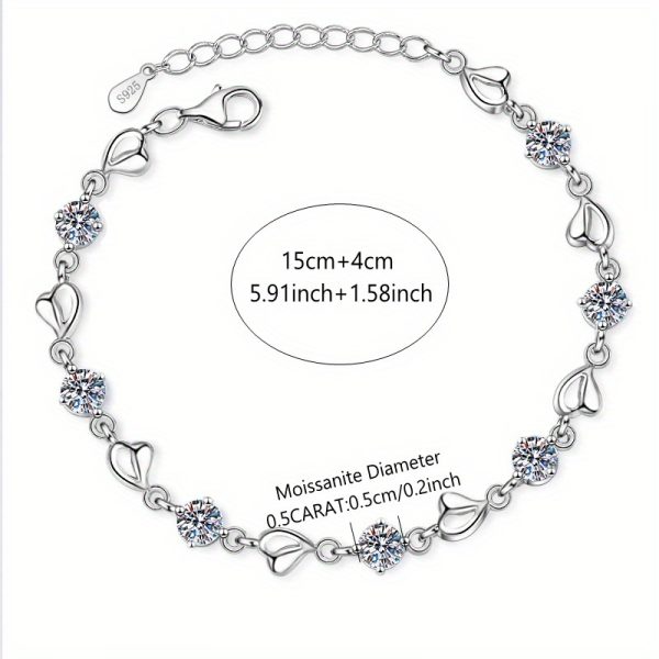 1pc Exquisite 925 Sterling Silver 3.5 Carat Moissanite Heart Shaped Romantic Bracelet - Elegant Jewelry for Women - Anniversary Gift Idea - Hypoallergenic and Nickel-Free - Durable and Long-Lasting - Image 5
