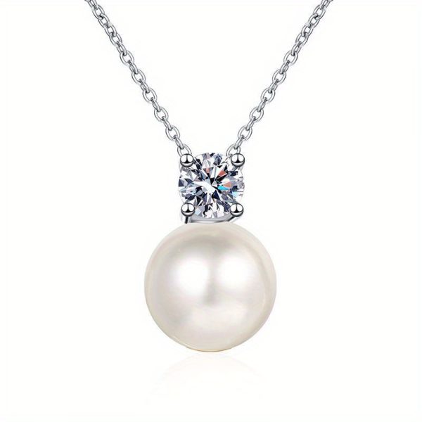 0.5 Carat Moissanite 925 Sterling Silver Pearl Necklace, Elegant and Gentle Fashion Trend - Image 3