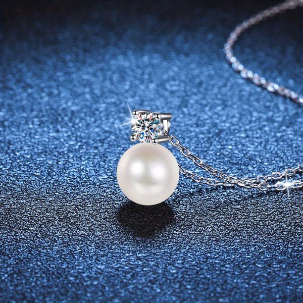 0.5 Carat Moissanite 925 Sterling Silver Pearl Necklace, Elegant and Gentle Fashion Trend - Image 2
