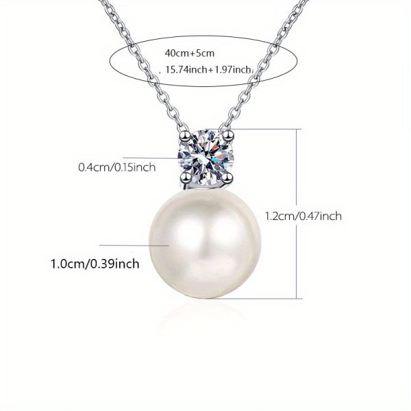 0.5 Carat Moissanite 925 Sterling Silver Pearl Necklace, Elegant and Gentle Fashion Trend - Image 5