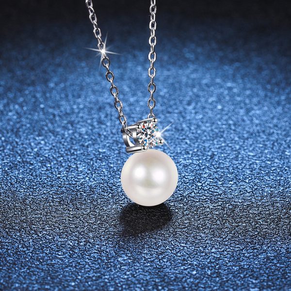 0.5 Carat Moissanite 925 Sterling Silver Pearl Necklace, Elegant and Gentle Fashion Trend - Image 4