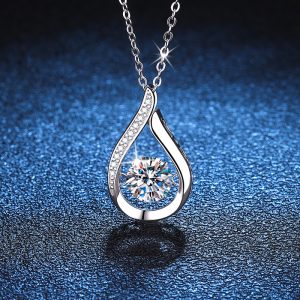 S925 Sterling Silver Water Drop Shape Pendant Necklace, Versatile Fashion Trendy Party Wedding Anniversary Gift