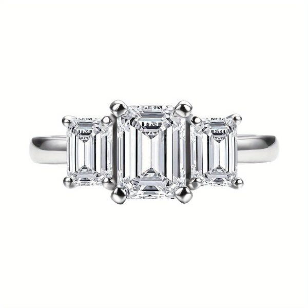 Elegant Emerald-Cut Moissanite Ring, ANU Cross-border 1.6 Carat 3-Stone Style, S925 Sterling Silver, High-End Engagementu002FWedding Jewelry