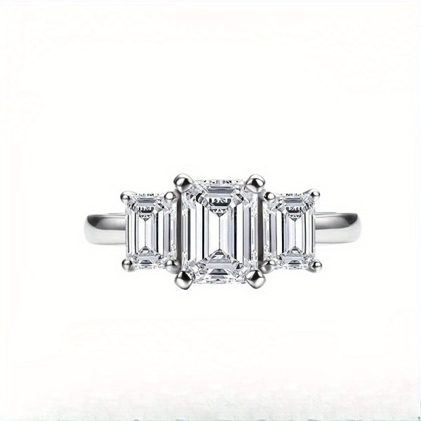 Elegant Emerald-Cut Moissanite Ring, ANU Cross-border 1.6 Carat 3-Stone Style, S925 Sterling Silver, High-End Engagementu002FWedding Jewelry - Image 2
