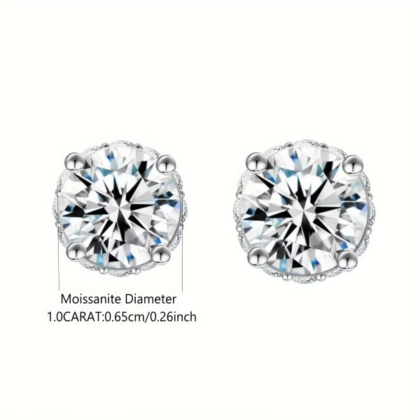 2x 1 Carat Moissanite, 925 Sterling Silver Earrings, Fashion Trend, Classic Style, Casual, Simple, Y2K Creative Design, Gift Box Included, Perfect for Birthday, Anniversary, Valentine's Day, Mother's Day, New Year, Daily Wear, Travel - Image 2