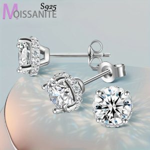 2x 1 Carat Moissanite, 925 Sterling Silver Earrings, Fashion Trend, Classic Style, Casual, Simple, Y2K Creative Design, Gift Box Included, Perfect for Birthday, Anniversary, Valentine's Day, Mother's Day, New Year, Daily Wear, Travel