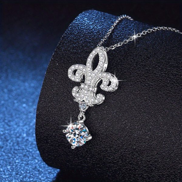 Elegant 925 Sterling Silver Fleur-de-Lis Pendant Necklace with 1 Carat Moissanite - 18K Golden Plated Boho Style Jewelry for Daily Wear, Gift-Giving, Mardi Gras, All Seasons - Unisex Design for Men and Women, Perfect for Birthdays, Anniversaries, Mother's Day, New Year - Comes with Gift Box, 4g - Image 6