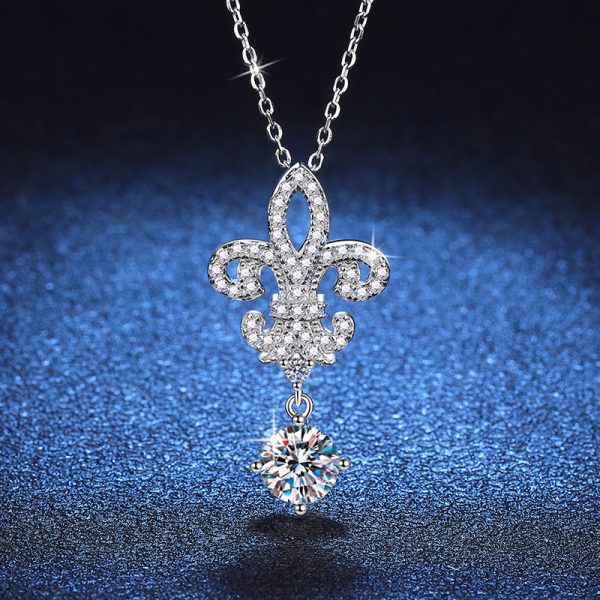 Elegant 925 Sterling Silver Fleur-de-Lis Pendant Necklace with 1 Carat Moissanite - 18K Golden Plated Boho Style Jewelry for Daily Wear, Gift-Giving, Mardi Gras, All Seasons - Unisex Design for Men and Women, Perfect for Birthdays, Anniversaries, Mother's Day, New Year - Comes with Gift Box, 4g - Image 3