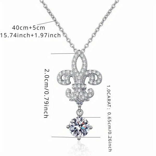 Elegant 925 Sterling Silver Fleur-de-Lis Pendant Necklace with 1 Carat Moissanite - 18K Golden Plated Boho Style Jewelry for Daily Wear, Gift-Giving, Mardi Gras, All Seasons - Unisex Design for Men and Women, Perfect for Birthdays, Anniversaries, Mother's Day, New Year - Comes with Gift Box, 4g - Image 5