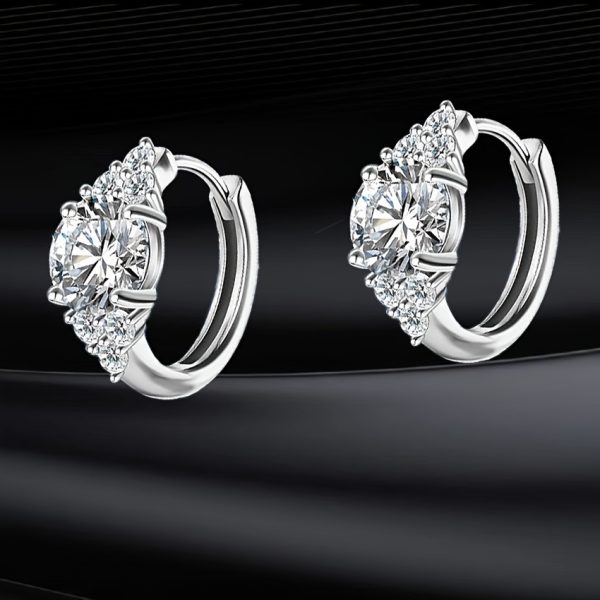 1 Pair 1 Carat Each Exquisite 925 Sterling Silver Moissanite Hoop Earrings - Luxurious, Elegant, Fashion Trendy Jewelry Design for Men & Women - Birthday Anniversary Gift, Gift Box Included, Hypoallergenic, Nickel-Free, Durable - Image 2