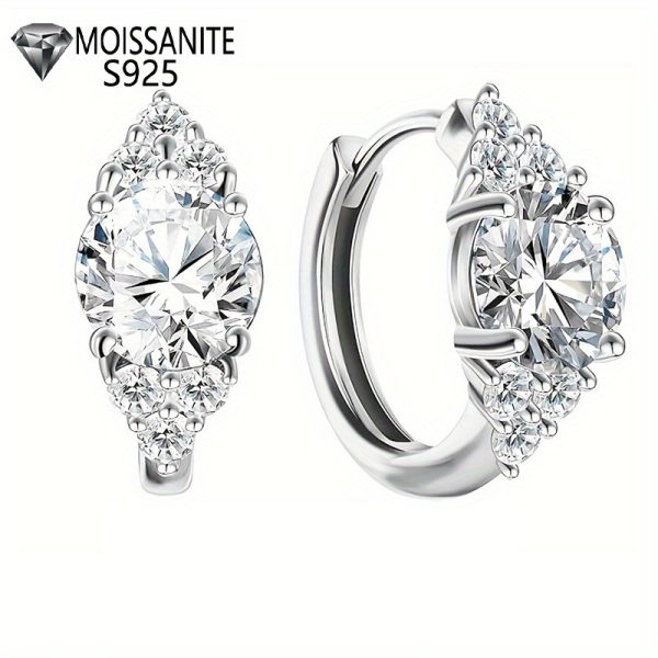 1 Pair 1 Carat Each Exquisite 925 Sterling Silver Moissanite Hoop Earrings - Luxurious, Elegant, Fashion Trendy Jewelry Design for Men & Women - Birthday Anniversary Gift, Gift Box Included, Hypoallergenic, Nickel-Free, Durable