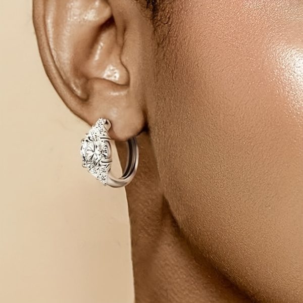 1 Pair 1 Carat Each Exquisite 925 Sterling Silver Moissanite Hoop Earrings - Luxurious, Elegant, Fashion Trendy Jewelry Design for Men & Women - Birthday Anniversary Gift, Gift Box Included, Hypoallergenic, Nickel-Free, Durable - Image 4