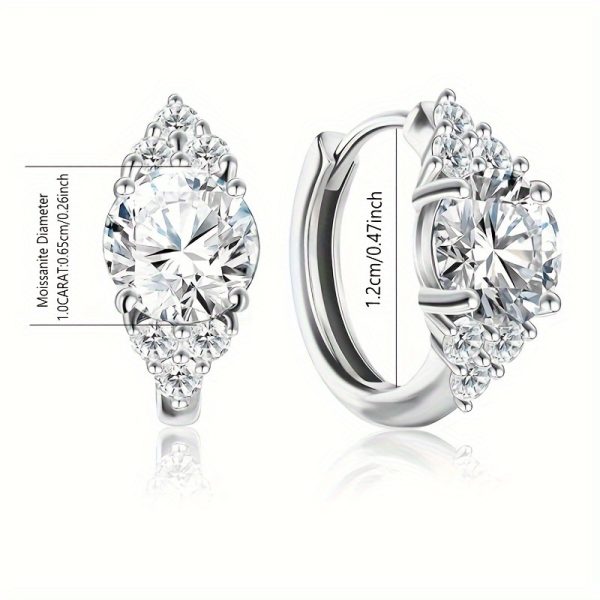 1 Pair 1 Carat Each Exquisite 925 Sterling Silver Moissanite Hoop Earrings - Luxurious, Elegant, Fashion Trendy Jewelry Design for Men & Women - Birthday Anniversary Gift, Gift Box Included, Hypoallergenic, Nickel-Free, Durable - Image 5