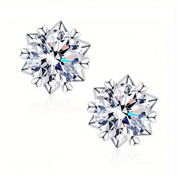 925 Sterling Silver Moissanite Snowflake Stud Earrings, 0.5ctu002F1ct*2 Vintage Luxury Design, Unisex Versatile, Elegant Accessory for Engagement, Wedding, Party, Classic Casual Chic, Gift Box Included, Approx 2.5g - Image 3