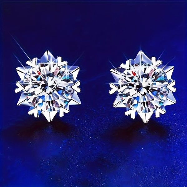 925 Sterling Silver Moissanite Snowflake Stud Earrings, 0.5ctu002F1ct*2 Vintage Luxury Design, Unisex Versatile, Elegant Accessory for Engagement, Wedding, Party, Classic Casual Chic, Gift Box Included, Approx 2.5g - Image 4