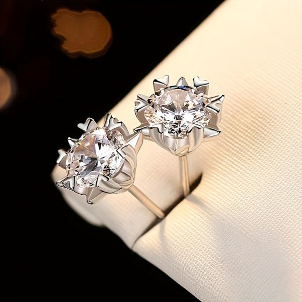 925 Sterling Silver Moissanite Snowflake Stud Earrings, 0.5ctu002F1ct*2 Vintage Luxury Design, Unisex Versatile, Elegant Accessory for Engagement, Wedding, Party, Classic Casual Chic, Gift Box Included, Approx 2.5g - Image 2