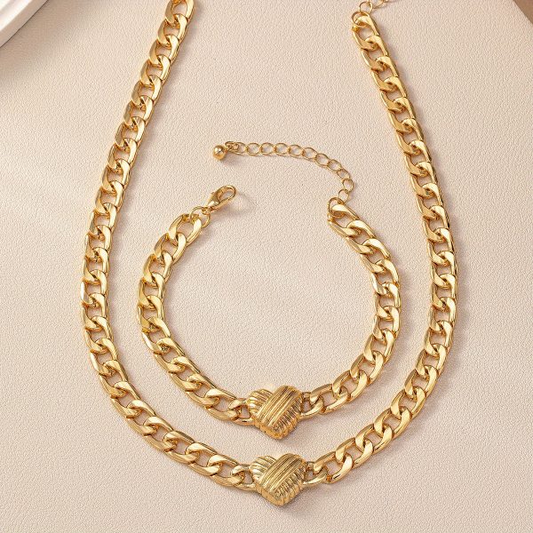Elegant Gold-Tone Chain Necklace and Bracelet Set - 2PCS, Clasp Closure, Classic Design for Mother's Day, Graduation, Juneteenth, 4th of July, Summer Celebrations - No Battery, Electricity-Free, Featherless - Image 2