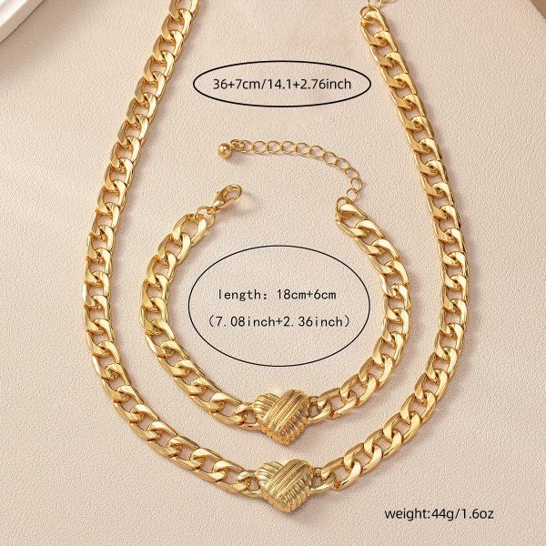 Elegant Gold-Tone Chain Necklace and Bracelet Set - 2PCS, Clasp Closure, Classic Design for Mother's Day, Graduation, Juneteenth, 4th of July, Summer Celebrations - No Battery, Electricity-Free, Featherless - Image 4