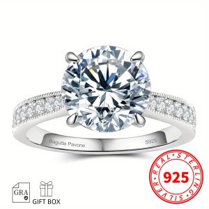 1.5u002F2u002F3u002F4u002F5CT Round Moissanite Sterling Silver Engagement Rings - Women's Promise Rings for Her, Wedding Bands with Sterling Silver, 925 Hallmark, and Luxurious Design - Perfect for Anniversary, Birthday, or Everyday Wear