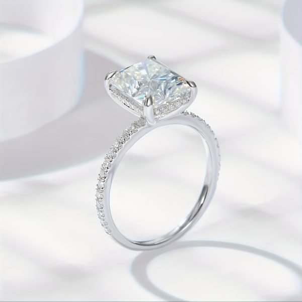 1 PC 4 Carat Moissanite Solitaire Ring - S925 Sterling Silver, Hypoallergenic, Nickel-Free, Sparkling Crystal, Party Birthday Anniversary Gift for Girlfriend, Engagement Wedding Valentine's Day Wedding Anniversary Birthday Gift - Image 4