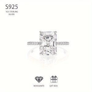 1 PC 4 Carat Moissanite Solitaire Ring - S925 Sterling Silver, Hypoallergenic, Nickel-Free, Sparkling Crystal, Party Birthday Anniversary Gift for Girlfriend, Engagement Wedding Valentine's Day Wedding Anniversary Birthday Gift