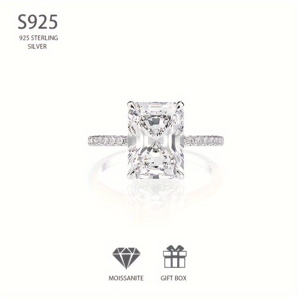 1 PC 4 Carat Moissanite Solitaire Ring - S925 Sterling Silver, Hypoallergenic, Nickel-Free, Sparkling Crystal, Party Birthday Anniversary Gift for Girlfriend, Engagement Wedding Valentine's Day Wedding Anniversary Birthday Gift