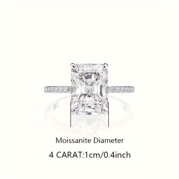 1 PC 4 Carat Moissanite Solitaire Ring - S925 Sterling Silver, Hypoallergenic, Nickel-Free, Sparkling Crystal, Party Birthday Anniversary Gift for Girlfriend, Engagement Wedding Valentine's Day Wedding Anniversary Birthday Gift - Image 5
