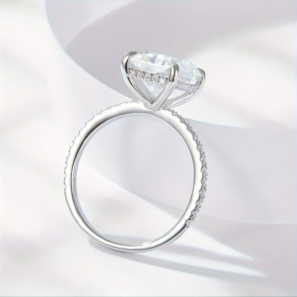 1 PC 4 Carat Moissanite Solitaire Ring - S925 Sterling Silver, Hypoallergenic, Nickel-Free, Sparkling Crystal, Party Birthday Anniversary Gift for Girlfriend, Engagement Wedding Valentine's Day Wedding Anniversary Birthday Gift - Image 3