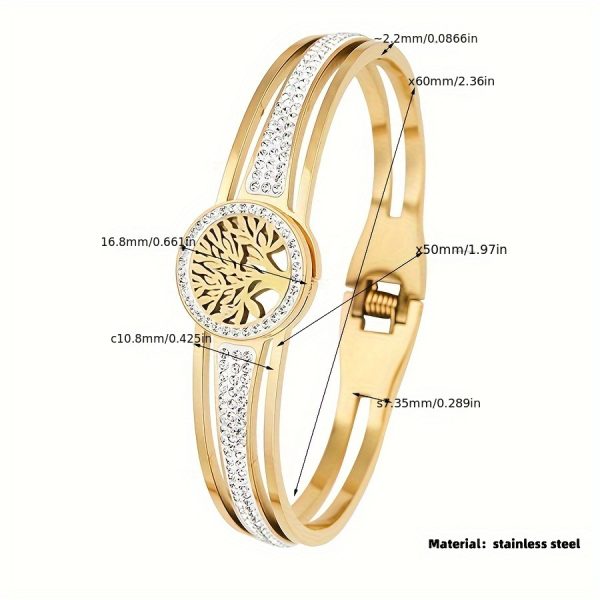 1pc Eternal Life Tree Stainless Steel Charm Bangle Bracelet - Hypoallergenic, Durable, Unisex, Glamorous Style, Ideal for New Year & General Holiday Gifts with Gift Box - Image 3