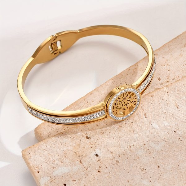 1pc Eternal Life Tree Stainless Steel Charm Bangle Bracelet - Hypoallergenic, Durable, Unisex, Glamorous Style, Ideal for New Year & General Holiday Gifts with Gift Box - Image 6