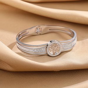 1pc Eternal Life Tree Stainless Steel Charm Bangle Bracelet - Hypoallergenic, Durable, Unisex, Glamorous Style, Ideal for New Year & General Holiday Gifts with Gift Box