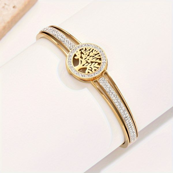 1pc Eternal Life Tree Stainless Steel Charm Bangle Bracelet - Hypoallergenic, Durable, Unisex, Glamorous Style, Ideal for New Year & General Holiday Gifts with Gift Box - Image 5