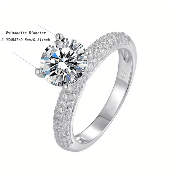 925 sterling silver 2 carat moissanite diamond ring for men and women, fashionable and elegant, high-end creative, light luxury, niche, romantic and gorgeous, simple, classic and versatile, birthday, anniversary, New Year, Valentine's Day - Image 2