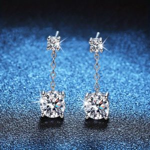 925 sterling silver 1 carat *2 Mossan tassel four prong earrings for men and women couples Decoration Fashion trend design sense of advanced creative personality lively gorgeous mature niche temperament casual simple classic luxury daily wear