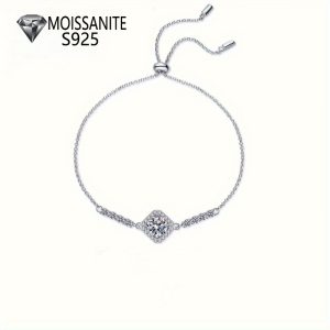 s925 sterling silver 1 carat moissanite classic brilliant square bag bracelet for women and men adjustable niche classic simple temperament Mother's Day Valentine's Day New Year gift birthday anniversary gift daily wear with gift box about 3g